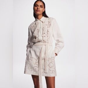 NWT Alémais Pegasus Embroidered Mini Dress. Size M. Ivory.